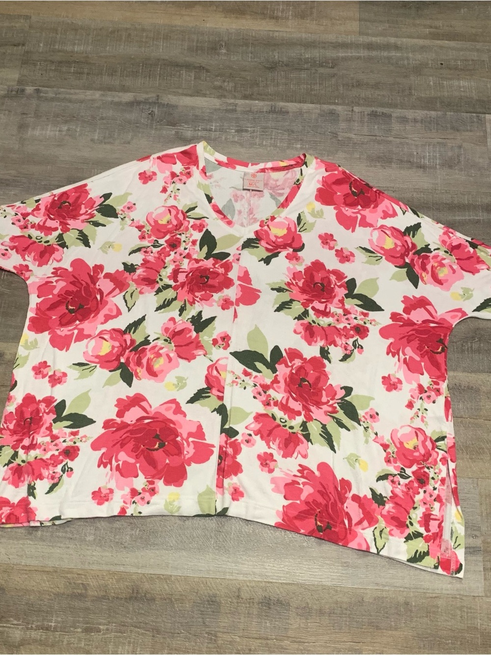 Laurie Felt Los Angeles Oversized Women’s M/L Ribbed Knit Floral V-Neck Top